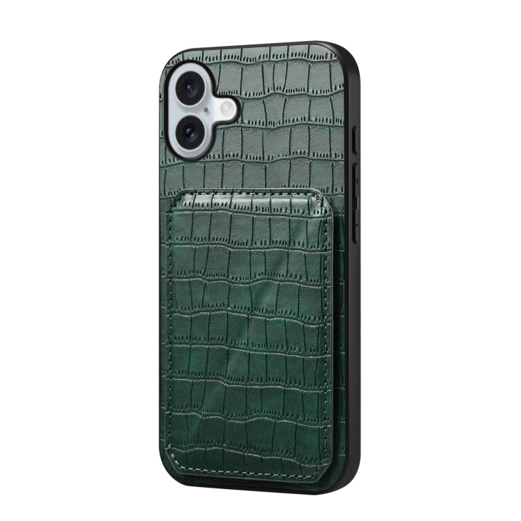 For iPhone 16 Imitation Crocodile Leather Back Phone Case with Holder(Green) - iPhone 16 Cases by PMC TechLife | Online Shopping South Africa | PMC TechLife | Buy Now Pay Later Mobicred