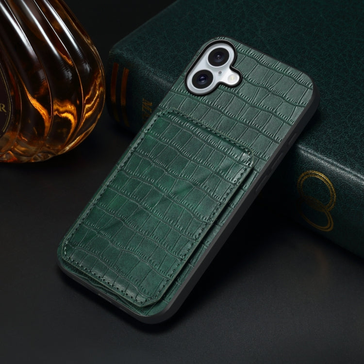 For iPhone 16 Imitation Crocodile Leather Back Phone Case with Holder(Green) - iPhone 16 Cases by PMC TechLife | Online Shopping South Africa | PMC TechLife | Buy Now Pay Later Mobicred