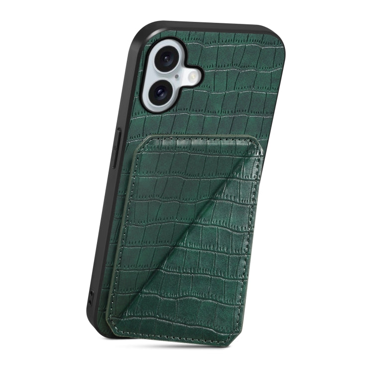 For iPhone 16 Imitation Crocodile Leather Back Phone Case with Holder(Green) - iPhone 16 Cases by PMC TechLife | Online Shopping South Africa | PMC TechLife | Buy Now Pay Later Mobicred