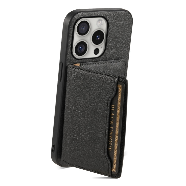 For iPhone 16 Pro Max Calf Texture Card Bag Design Full Coverage Phone Case(Black) - iPhone 16 Pro Max Cases by PMC TechLife | Online Shopping South Africa | PMC TechLife | Buy Now Pay Later Mobicred