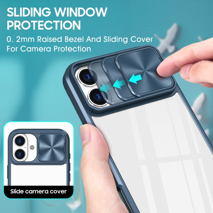 For iPhone 16 Sliding Camshield Acrylic Hybrid TPU Phone Case(Navy Blue) - free shipping - PMC TechLife - Order now!