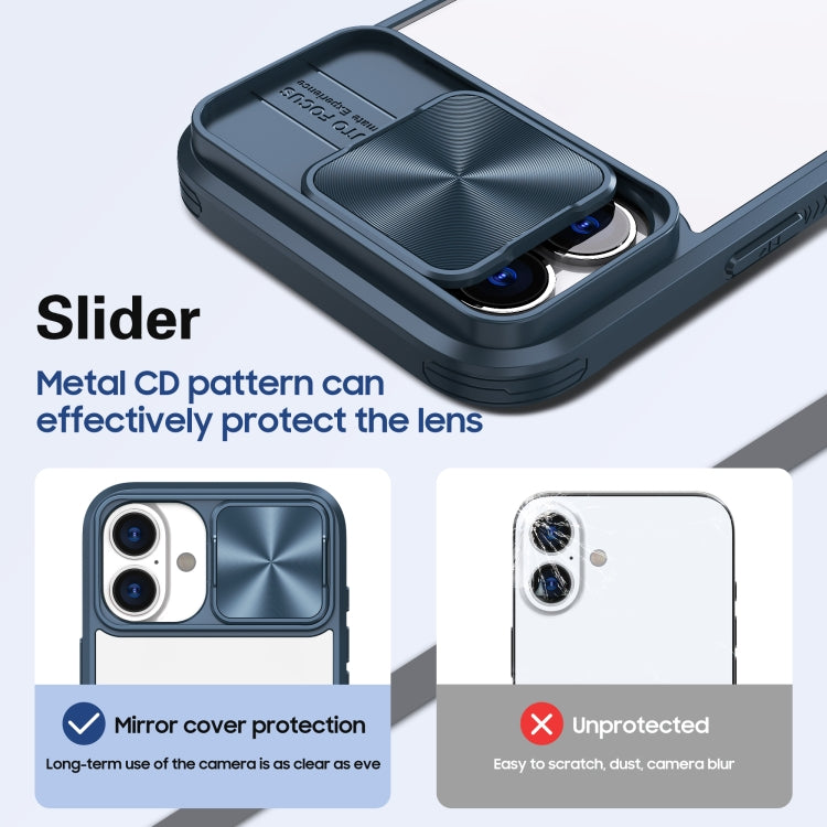 For iPhone 16 Sliding Camshield Acrylic Hybrid TPU Phone Case(Navy Blue) - free shipping - PMC TechLife - Order now!