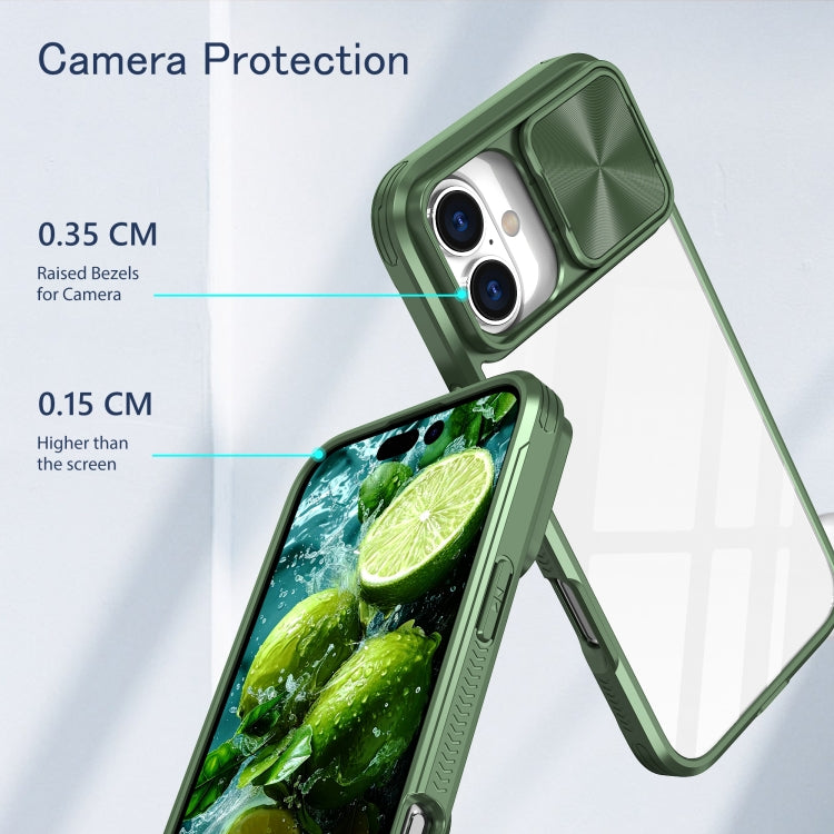 For iPhone 16 Sliding Camshield Acrylic Hybrid TPU Phone Case(Olive Green) - iPhone 16 Cases by PMC TechLife | Online Shopping South Africa | PMC TechLife | Buy Now Pay Later Mobicred