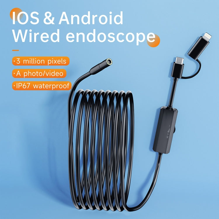 AN112 2 in 1 USB-C / Type-C + 8 Pin Interface 5.5mm HD Industry Endoscope, Length:5m Soft Tube -  by PMC TechLife | Online Shopping South Africa | PMC TechLife | Buy Now Pay Later Mobicred