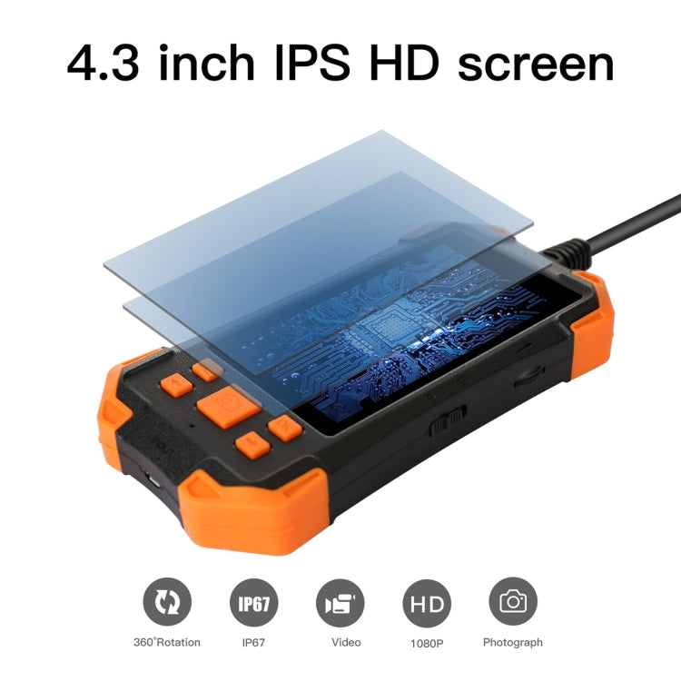 T20 4.3 inch IPS Screen 5.5mm Single Camera IP67 Waterproof Hard Cable Digital Endoscope, Length:10m(Black Orange) -  by PMC TechLife | Online Shopping South Africa | PMC TechLife | Buy Now Pay Later Mobicred