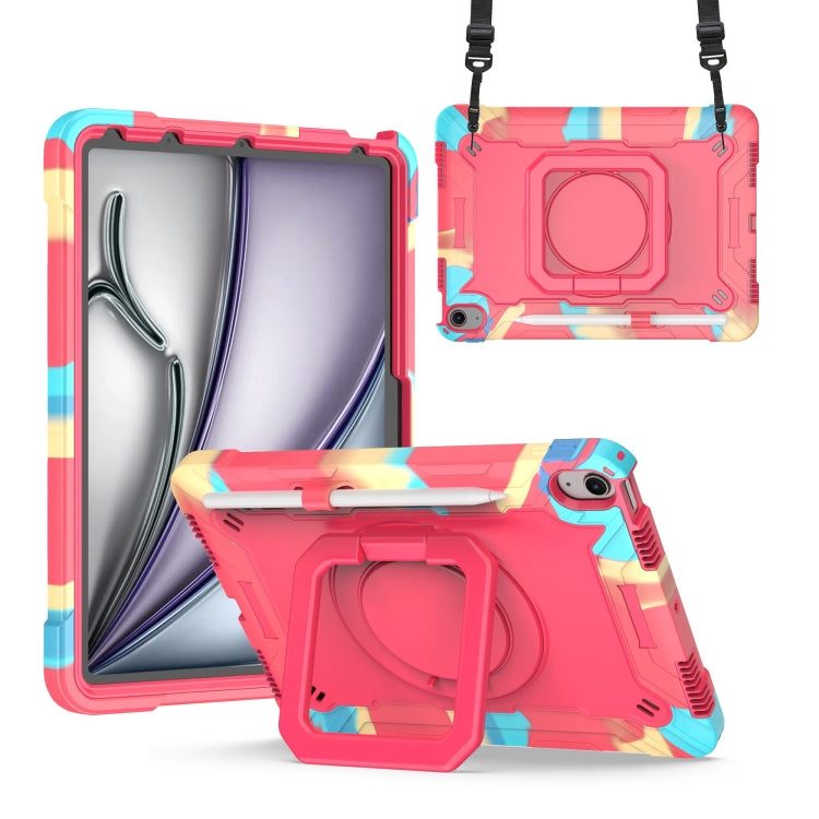 For iPad Air 11 2024 Handle Grip Holder Silicone Hybrid PC Tablet Case with Strap(Camouflage Rose Red) - iPad Air 11 2024 Cases by PMC TechLife | Online Shopping South Africa | PMC TechLife | Buy Now Pay Later Mobicred
