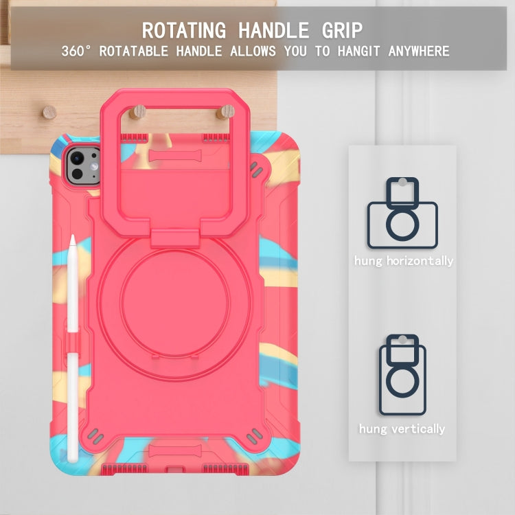 For iPad Pro 11 2024 Handle Grip Holder Silicone Hybrid PC Tablet Case with Strap(Camouflage Rose Red) - iPad Pro 11 2024 Cases by PMC TechLife | Online Shopping South Africa | PMC TechLife | Buy Now Pay Later Mobicred