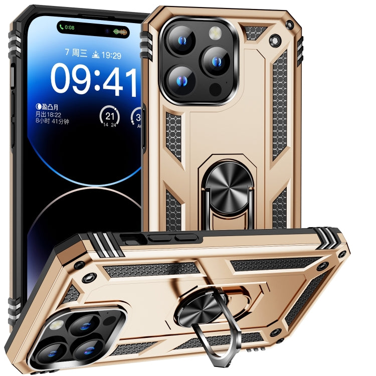 For iPhone 16 Pro Shockproof TPU Hybrid PC Phone Case with Holder(Gold) - iPhone 16 Pro Cases by PMC TechLife | Online Shopping South Africa | PMC TechLife | Buy Now Pay Later Mobicred
