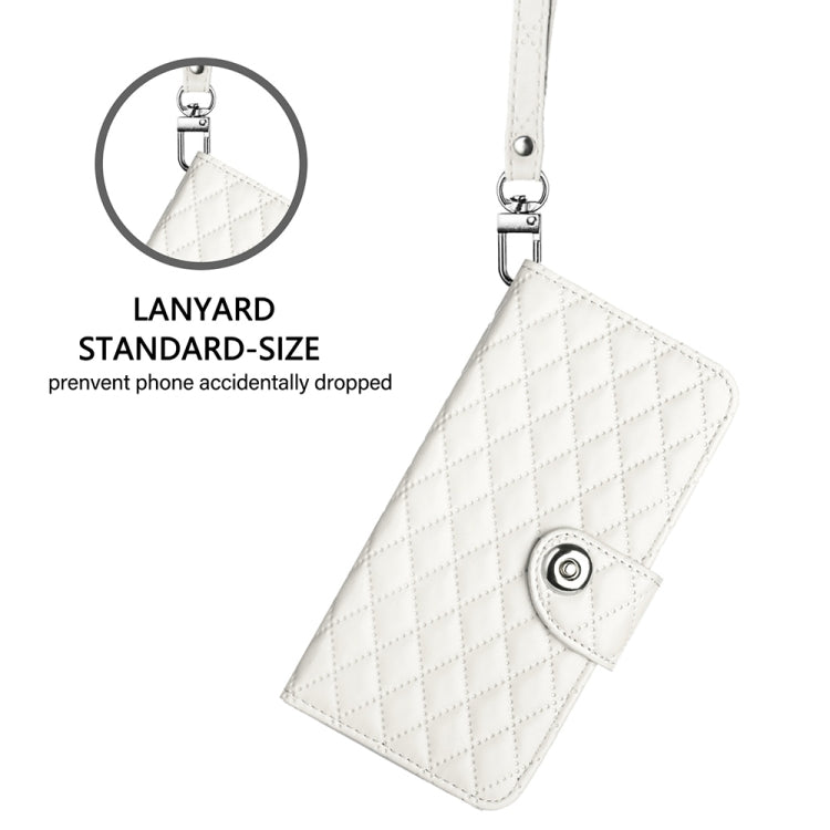 For Huawei Pura 70 Rhombic Texture Flip Leather Phone Case with Lanyard(White) - Huawei Cases by PMC Jewellery | Online Shopping South Africa | PMC Jewellery | Buy Now Pay Later Mobicred