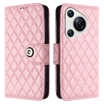 For Huawei Pura 70 Rhombic Texture Flip Leather Phone Case with Lanyard(Pink) - Huawei Cases by PMC Jewellery | Online Shopping South Africa | PMC Jewellery | Buy Now Pay Later Mobicred