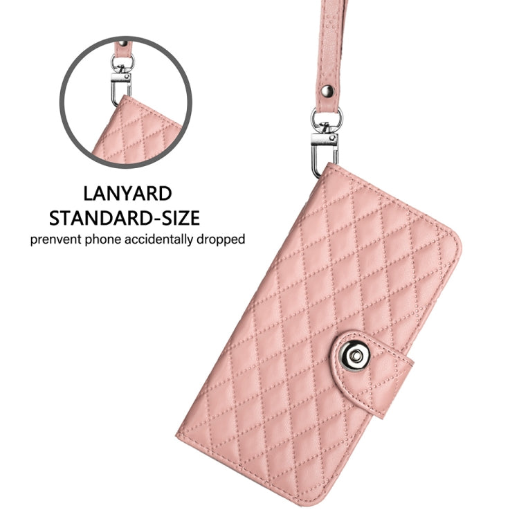 For Huawei Pura 70 Rhombic Texture Flip Leather Phone Case with Lanyard(Coral Pink) - Huawei Cases by PMC Jewellery | Online Shopping South Africa | PMC Jewellery | Buy Now Pay Later Mobicred