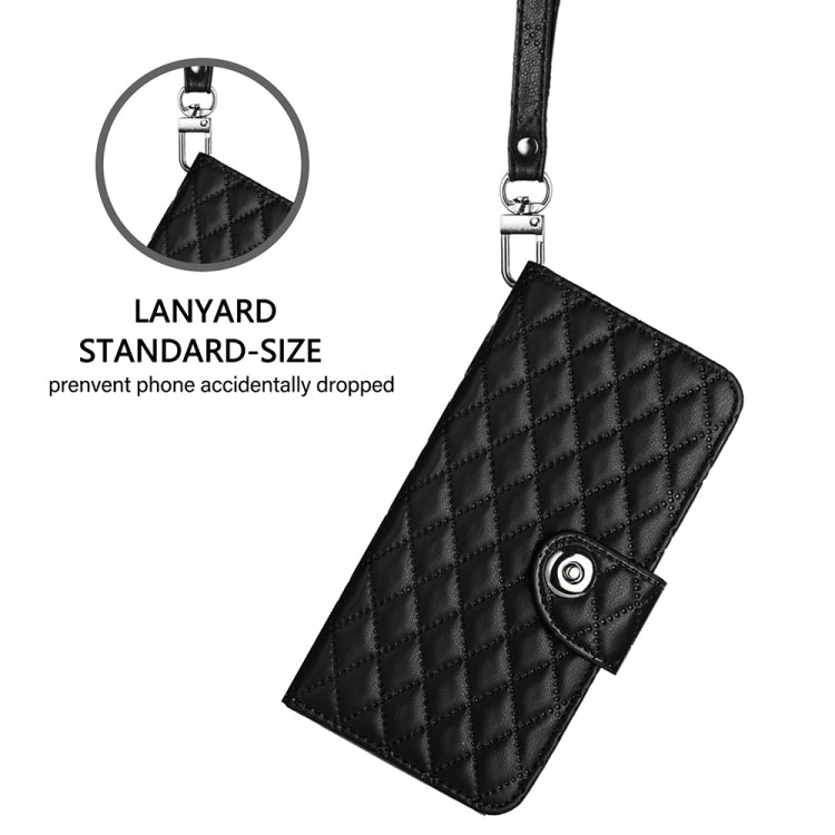 For Huawei Pura 70 Pro Rhombic Texture Flip Leather Phone Case with Lanyard(Black) - Huawei Cases by PMC Jewellery | Online Shopping South Africa | PMC Jewellery | Buy Now Pay Later Mobicred