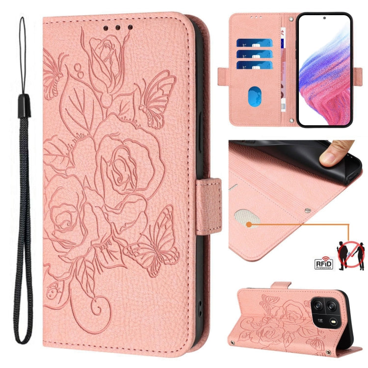 For Blackview WAVE 6C Embossed Rose RFID Anti-theft Leather Phone Case(Pink) - More Brand by PMC TechLife | Online Shopping South Africa | PMC TechLife | Buy Now Pay Later Mobicred