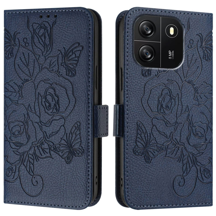 For Blackview WAVE 6C Embossed Rose RFID Anti-theft Leather Phone Case(Dark Blue) - More Brand by PMC TechLife | Online Shopping South Africa | PMC TechLife | Buy Now Pay Later Mobicred