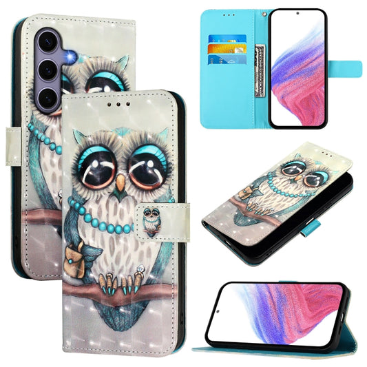 For Samsung Galaxy S25 5G 3D Painting Horizontal Flip Leather Phone Case(Grey Owl) - Galaxy S25 5G Cases by PMC Jewellery | Online Shopping South Africa | PMC Jewellery | Buy Now Pay Later Mobicred