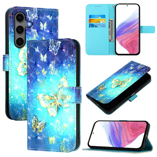 For Samsung Galaxy S25+ 5G 3D Painting Horizontal Flip Leather Phone Case(Golden Butterfly) - Galaxy S25+ 5G Cases by PMC Jewellery | Online Shopping South Africa | PMC Jewellery | Buy Now Pay Later Mobicred