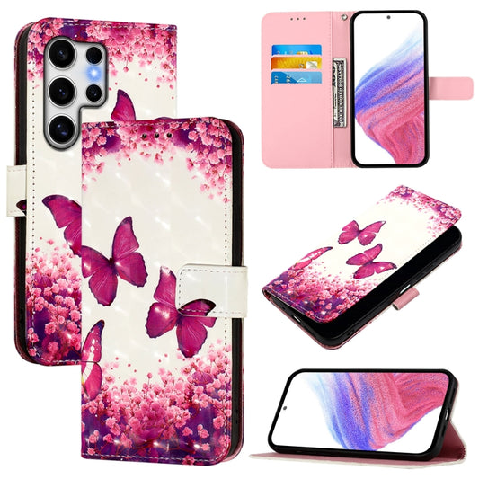 For Samsung Galaxy S25 Ultra 5G 3D Painting Horizontal Flip Leather Phone Case(Rose Butterfly) - Galaxy S25 Ultra 5G Cases by PMC Jewellery | Online Shopping South Africa | PMC Jewellery | Buy Now Pay Later Mobicred