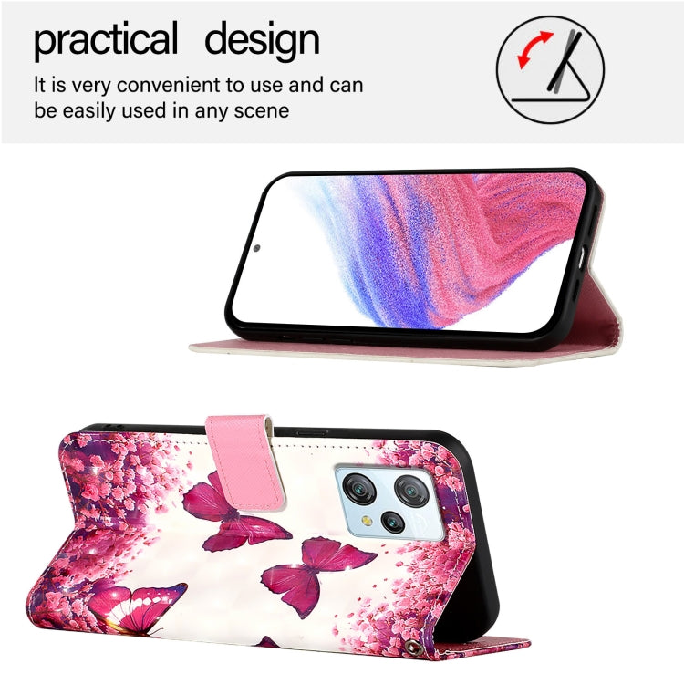 For Blackview A53 3D Painting Horizontal Flip Leather Phone Case(Rose Butterfly) - More Brand by PMC TechLife | Online Shopping South Africa | PMC TechLife | Buy Now Pay Later Mobicred