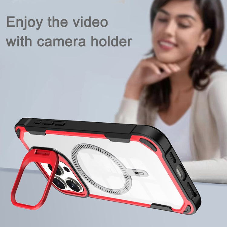 For iPhone 16 Transparent Acrylic MagSafe Lens Holder Phone Case(Orange) - iPhone 16 Cases by PMC TechLife | Online Shopping South Africa | PMC TechLife | Buy Now Pay Later Mobicred