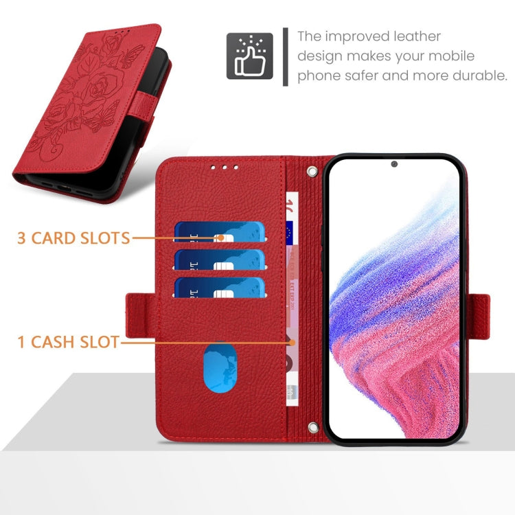 For Honor Magic6 Pro 5G Embossed Rose RFID Anti-theft Leather Phone Case(Red) - Honor Cases by PMC Jewellery | Online Shopping South Africa | PMC Jewellery | Buy Now Pay Later Mobicred