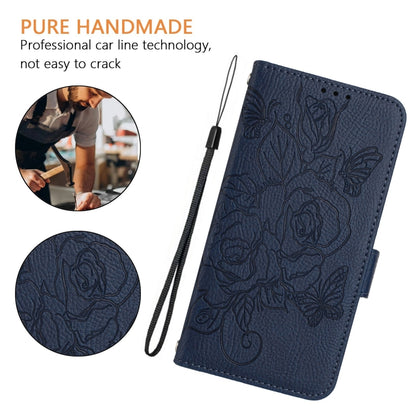 For Honor Magic6 Pro 5G Embossed Rose RFID Anti-theft Leather Phone Case(Dark Blue) - Honor Cases by PMC Jewellery | Online Shopping South Africa | PMC Jewellery | Buy Now Pay Later Mobicred