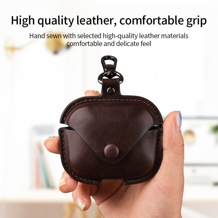 For Redmi Buds 5 / 6S Business Leather Earphone Protective Case with Hook(Light Brown) - Xiaomi Earphone Case by PMC Jewellery | Online Shopping South Africa | PMC Jewellery | Buy Now Pay Later Mobicred