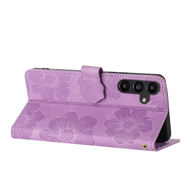 For Samsung Galaxy S25 5G Flower Embossing Pattern Leather Phone Case(Purple) - Galaxy S25 5G Cases by PMC Jewellery | Online Shopping South Africa | PMC Jewellery | Buy Now Pay Later Mobicred