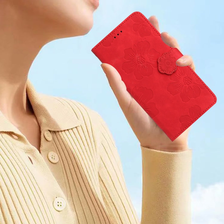 For Samsung Galaxy S25 5G Flower Embossing Pattern Leather Phone Case(Red) - Galaxy S25 5G Cases by PMC Jewellery | Online Shopping South Africa | PMC Jewellery | Buy Now Pay Later Mobicred