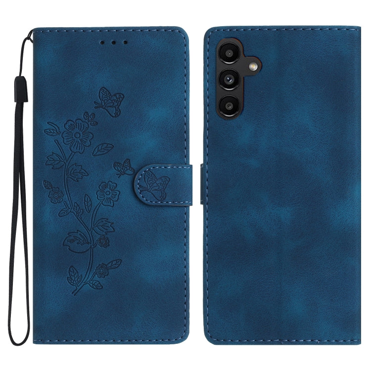 For Samsung Galaxy S25 5G Flower Butterfly Embossing Pattern Leather Phone Case(Blue) - Galaxy S25 5G Cases by PMC Jewellery | Online Shopping South Africa | PMC Jewellery | Buy Now Pay Later Mobicred