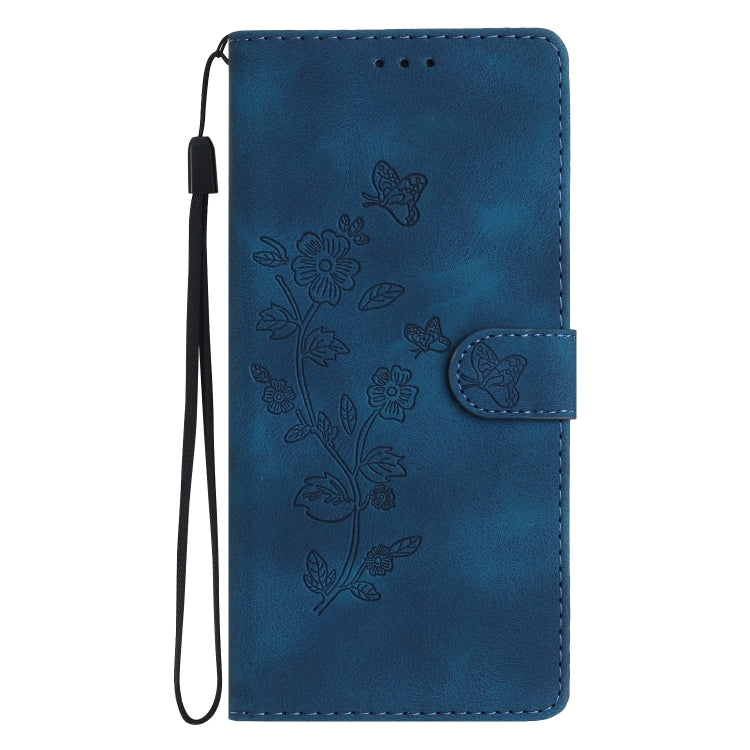 For Samsung Galaxy S25 5G Flower Butterfly Embossing Pattern Leather Phone Case(Blue) - Galaxy S25 5G Cases by PMC Jewellery | Online Shopping South Africa | PMC Jewellery | Buy Now Pay Later Mobicred