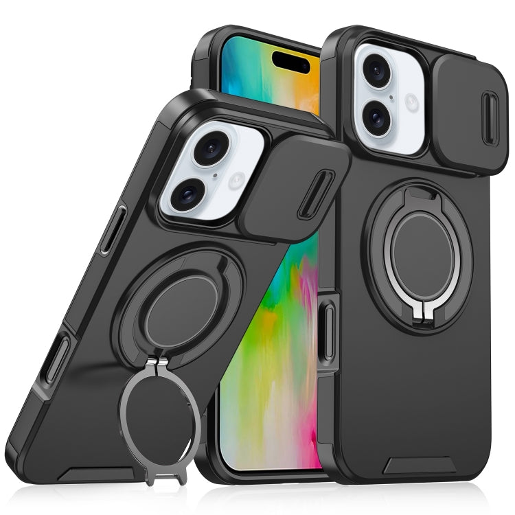 For iPhone 16 Sliding Camshield Ring Holder Phone Case(Black) - iPhone 16 Cases by PMC Jewellery | Online Shopping South Africa | PMC Jewellery | Buy Now Pay Later Mobicred