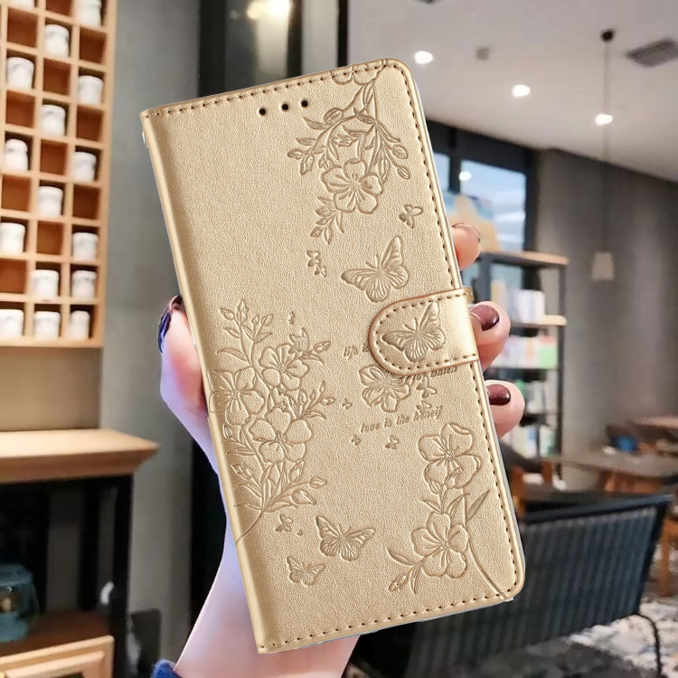 For iPhone 16 Pro Max Butterflies and Flowers Leather Phone Case(Gold) - iPhone 16 Pro Max Cases by PMC TechLife | Online Shopping South Africa | PMC TechLife | Buy Now Pay Later Mobicred