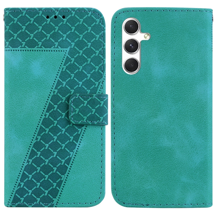 For Samsung Galaxy S25 5G Seven-shaped Embossed Leather Phone Case(Green) - Galaxy S25 5G Cases by PMC Jewellery | Online Shopping South Africa | PMC Jewellery | Buy Now Pay Later Mobicred