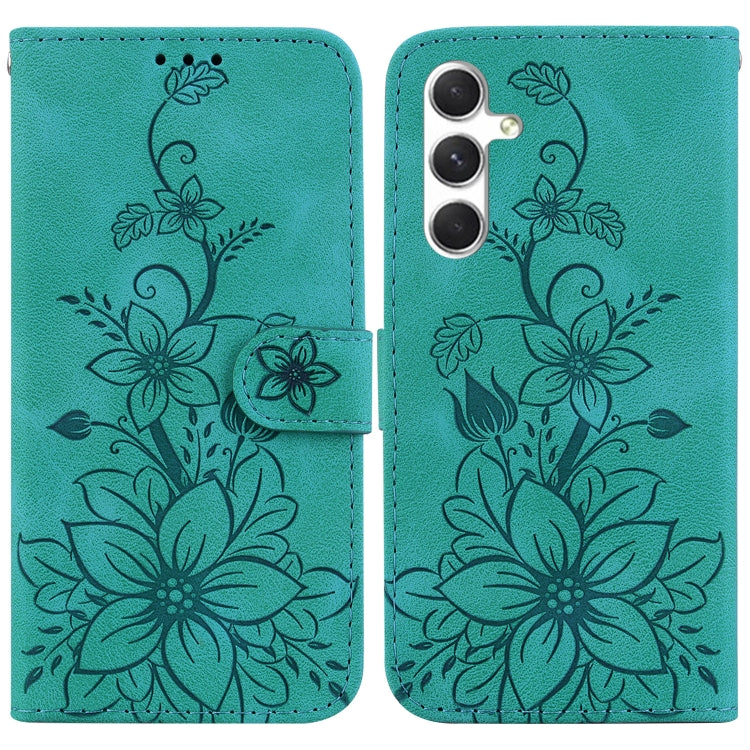 For Samsung Galaxy S25 5G Lily Embossed Leather Phone Case(Green) - Galaxy S25 5G Cases by PMC Jewellery | Online Shopping South Africa | PMC Jewellery | Buy Now Pay Later Mobicred