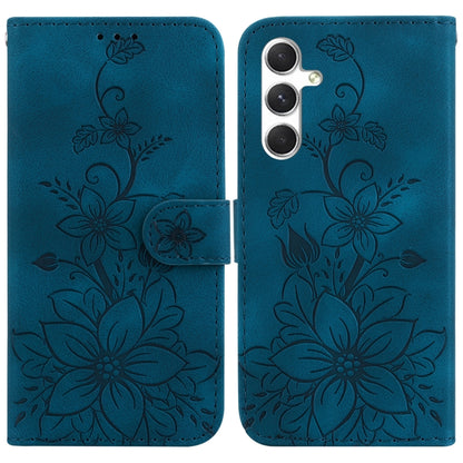 For Samsung Galaxy S25+ 5G Lily Embossed Leather Phone Case(Dark Blue) - Galaxy S25+ 5G Cases by PMC Jewellery | Online Shopping South Africa | PMC Jewellery | Buy Now Pay Later Mobicred