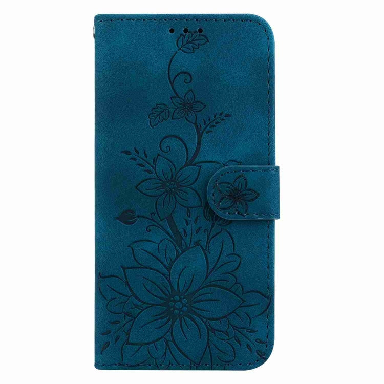 For Samsung Galaxy S25+ 5G Lily Embossed Leather Phone Case(Dark Blue) - Galaxy S25+ 5G Cases by PMC Jewellery | Online Shopping South Africa | PMC Jewellery | Buy Now Pay Later Mobicred