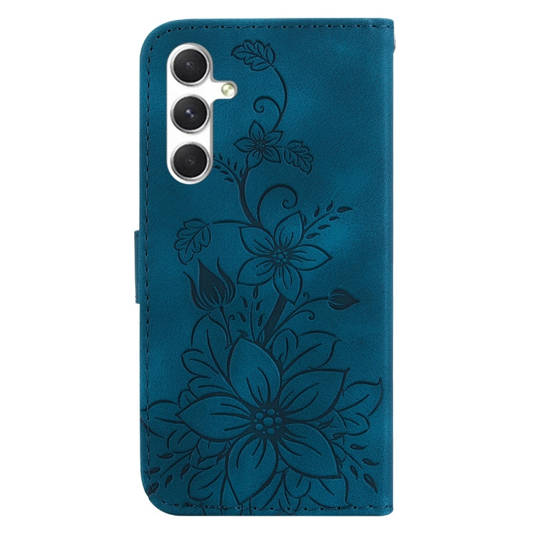 For Samsung Galaxy S25+ 5G Lily Embossed Leather Phone Case(Dark Blue) - Galaxy S25+ 5G Cases by PMC Jewellery | Online Shopping South Africa | PMC Jewellery | Buy Now Pay Later Mobicred