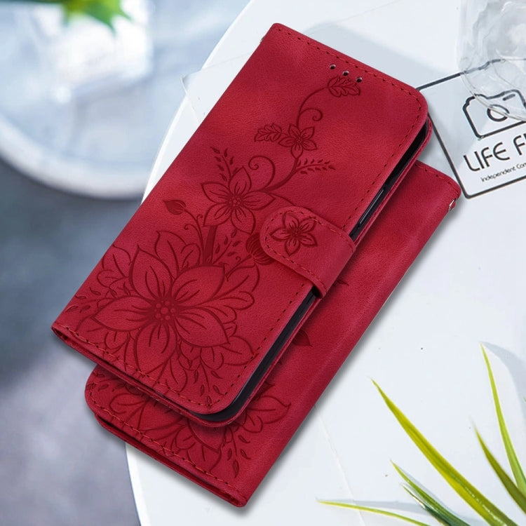 For Samsung Galaxy S25+ 5G Lily Embossed Leather Phone Case(Red) - Galaxy S25+ 5G Cases by PMC Jewellery | Online Shopping South Africa | PMC Jewellery | Buy Now Pay Later Mobicred