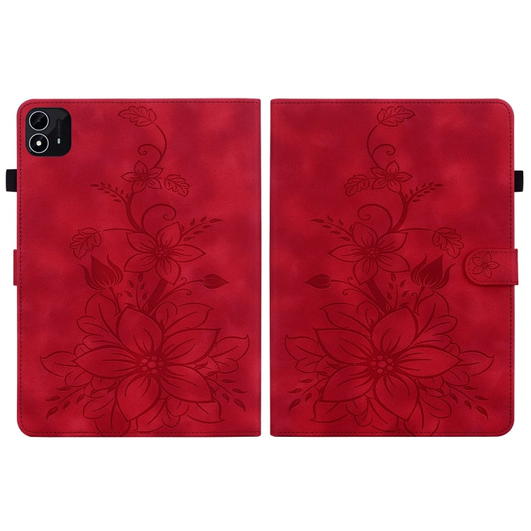 For itel Pad One 10.1 Lily Embossed Leather Tablet Case(Red) - Others by PMC TechLife | Online Shopping South Africa | PMC TechLife | Buy Now Pay Later Mobicred