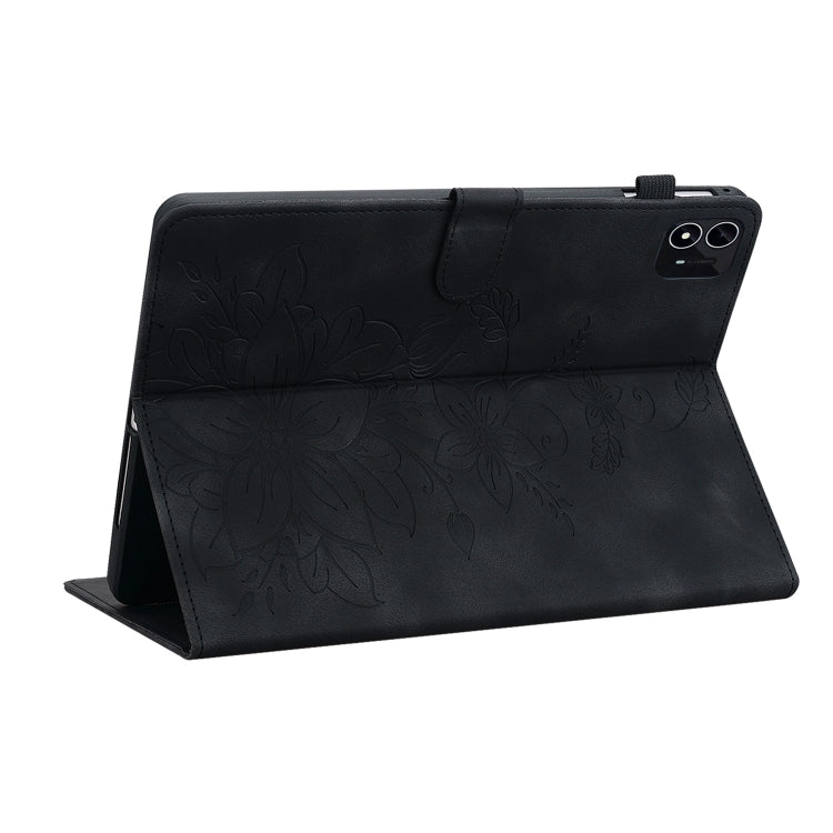 For itel Pad One 10.1 Lily Embossed Leather Tablet Case(Black) - Others by PMC TechLife | Online Shopping South Africa | PMC TechLife | Buy Now Pay Later Mobicred