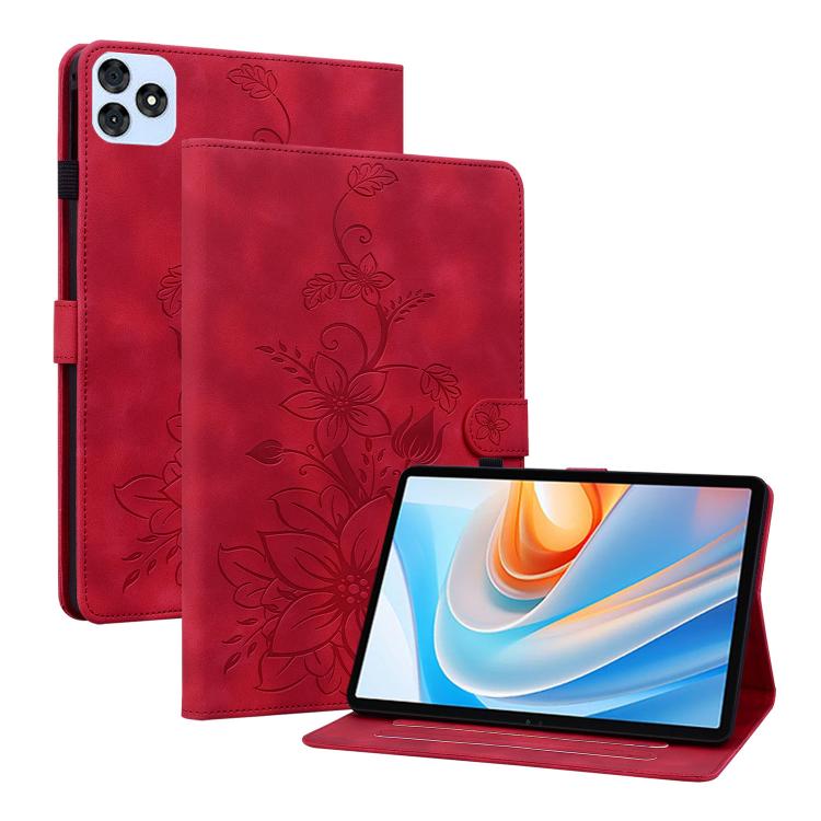 For itel VistaTab 30 Lily Embossed Leather Tablet Case(Red) - Others by PMC TechLife | Online Shopping South Africa | PMC TechLife | Buy Now Pay Later Mobicred