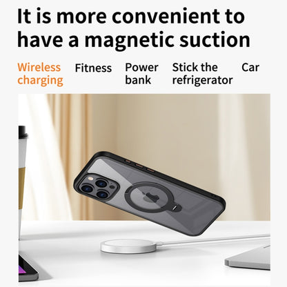 For iPhone 16 Transparent MagSafe Magnetic Rotating Ring Holder Phone Case(Black) - iPhone 16 Cases by PMC Jewellery | Online Shopping South Africa | PMC Jewellery | Buy Now Pay Later Mobicred