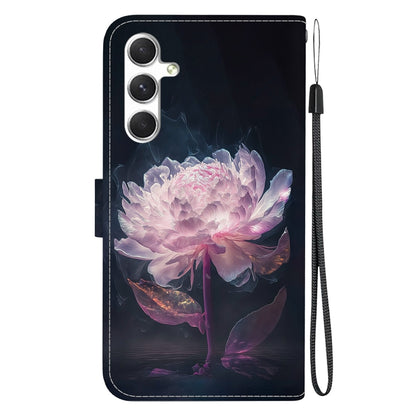 For Samsung Galaxy S25 5G Crystal Texture Colored Drawing Leather Phone Case(Purple Peony) - Galaxy S25 5G Cases by PMC Jewellery | Online Shopping South Africa | PMC Jewellery | Buy Now Pay Later Mobicred