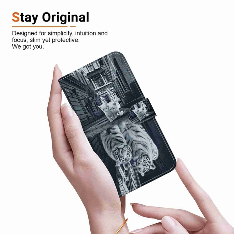 For Samsung Galaxy S25 5G Crystal Texture Colored Drawing Leather Phone Case(Cat Tiger Reflection) - Galaxy S25 5G Cases by PMC Jewellery | Online Shopping South Africa | PMC Jewellery | Buy Now Pay Later Mobicred