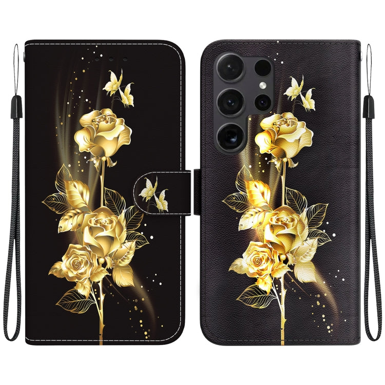 For Samsung Galaxy S25 Ultra 5G Crystal Texture Colored Drawing Leather Phone Case(Gold Butterfly Rose) - Galaxy S25 Ultra 5G Cases by PMC Jewellery | Online Shopping South Africa | PMC Jewellery | Buy Now Pay Later Mobicred