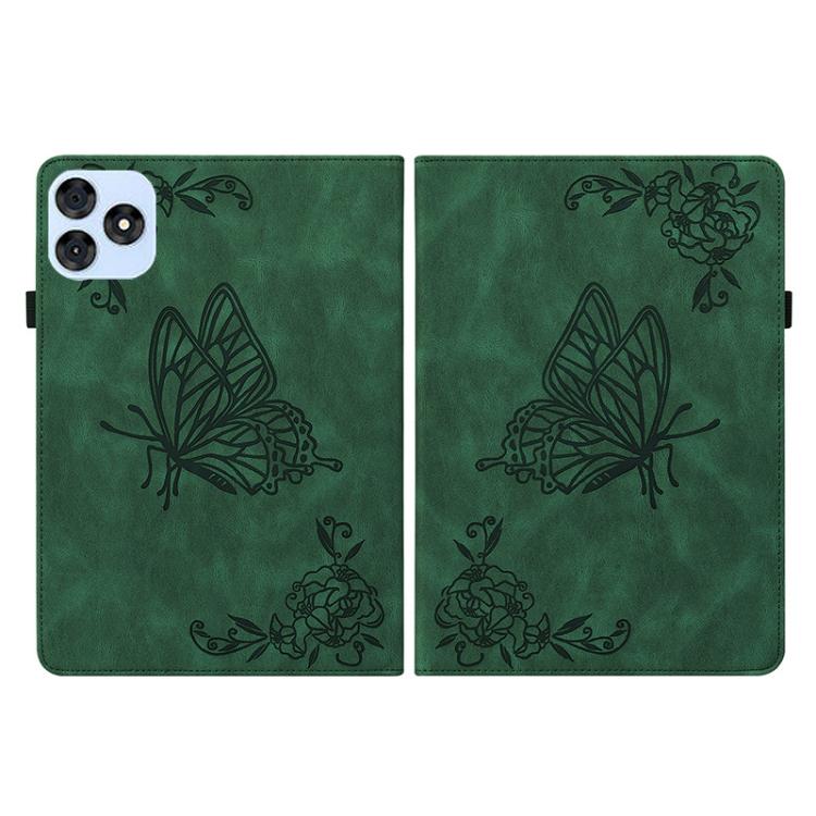 For itel VistaTab 30 Butterfly Flower Embossed Leather Tablet Case(Green) - Others by PMC TechLife | Online Shopping South Africa | PMC TechLife | Buy Now Pay Later Mobicred