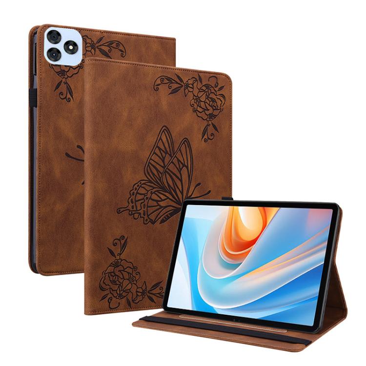 For itel VistaTab 30 Butterfly Flower Embossed Leather Tablet Case(Brown) - Others by PMC TechLife | Online Shopping South Africa | PMC TechLife | Buy Now Pay Later Mobicred