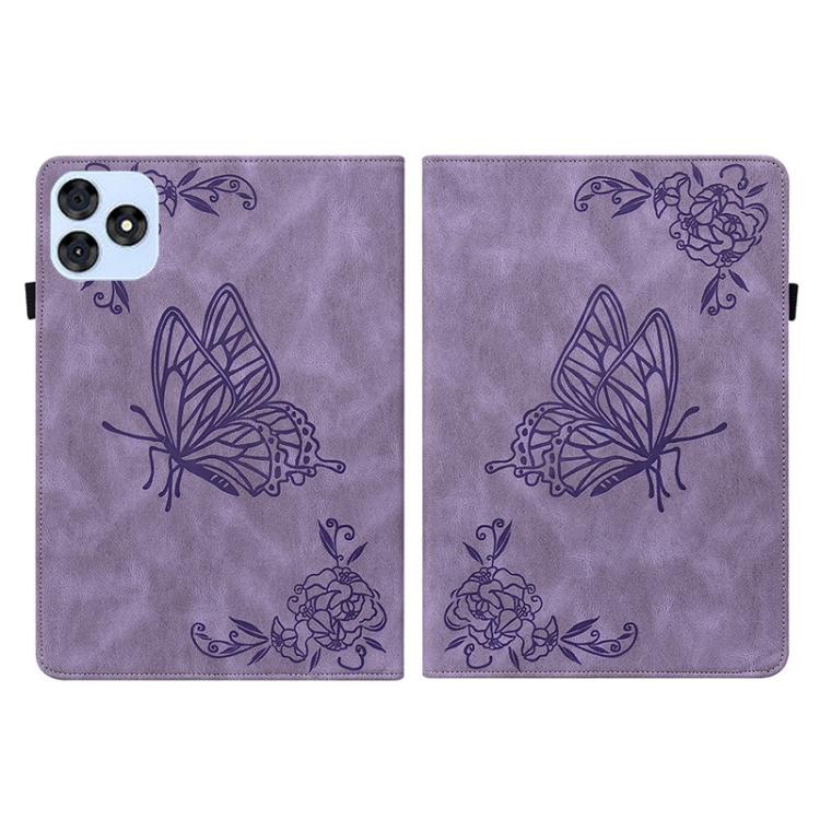 For itel VistaTab 30 Butterfly Flower Embossed Leather Tablet Case(Purple) - Others by PMC TechLife | Online Shopping South Africa | PMC TechLife | Buy Now Pay Later Mobicred