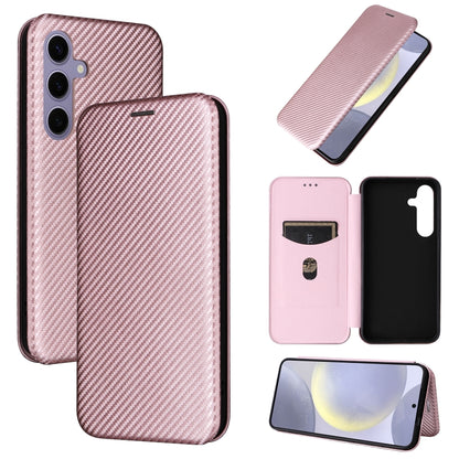 For Samsung Galaxy S25 5G Carbon Fiber Texture Flip Leather Phone Case(Pink) - Galaxy S25 5G Cases by PMC Jewellery | Online Shopping South Africa | PMC Jewellery | Buy Now Pay Later Mobicred