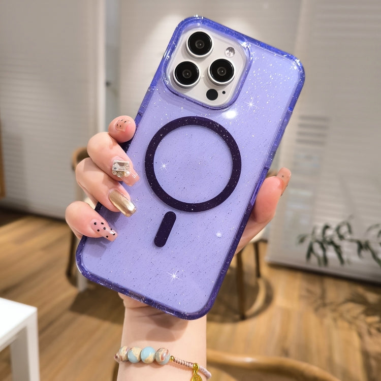 For iPhone 16 Glitter Powder TPU Hybrid PC MagSafe Phone Case(Transparent) - iPhone 16 Cases by PMC TechLife | Online Shopping South Africa | PMC TechLife | Buy Now Pay Later Mobicred